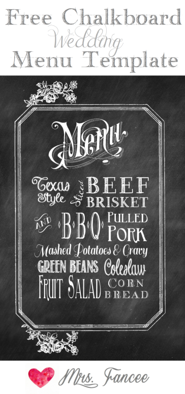 Chalkboard Wedding Menu Template ~ download and customize for free | Mrs. Fancee